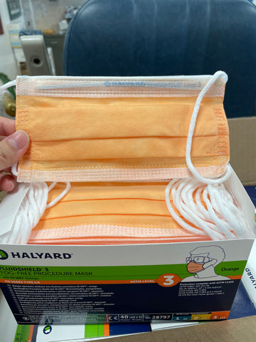 Halyard Level 3 Fluidshield Surgical Face Mask- Earloop, Antifog- bright Orange-box of 40 pcs
