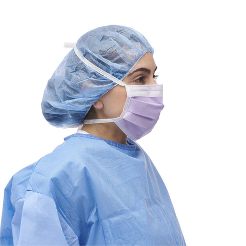 Medline Level 3 Fluid Resistant Surgical Face Mask- Tie-on, Antifog- Purple- Box of 50 pcs