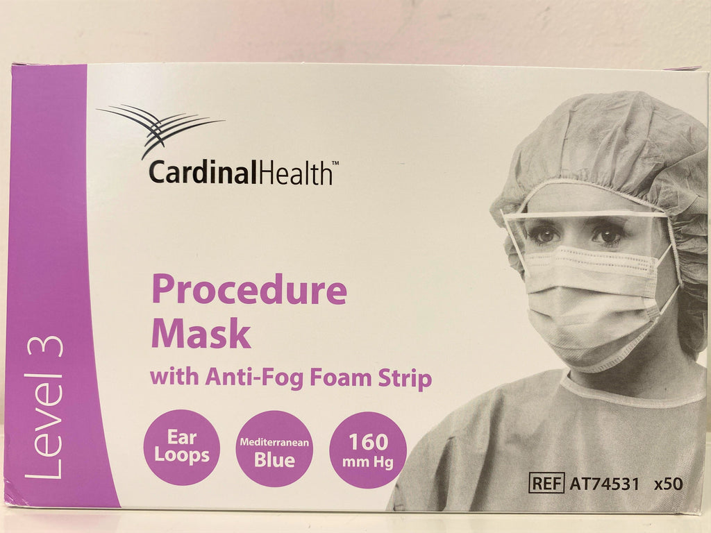 Cardinal Level 3 Fluid Resistant Surgical Face Mask- Earloop, Antifog ...